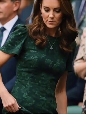 Super Natural  emerald green floral flocked velvet midi dress  puff sleeves xs